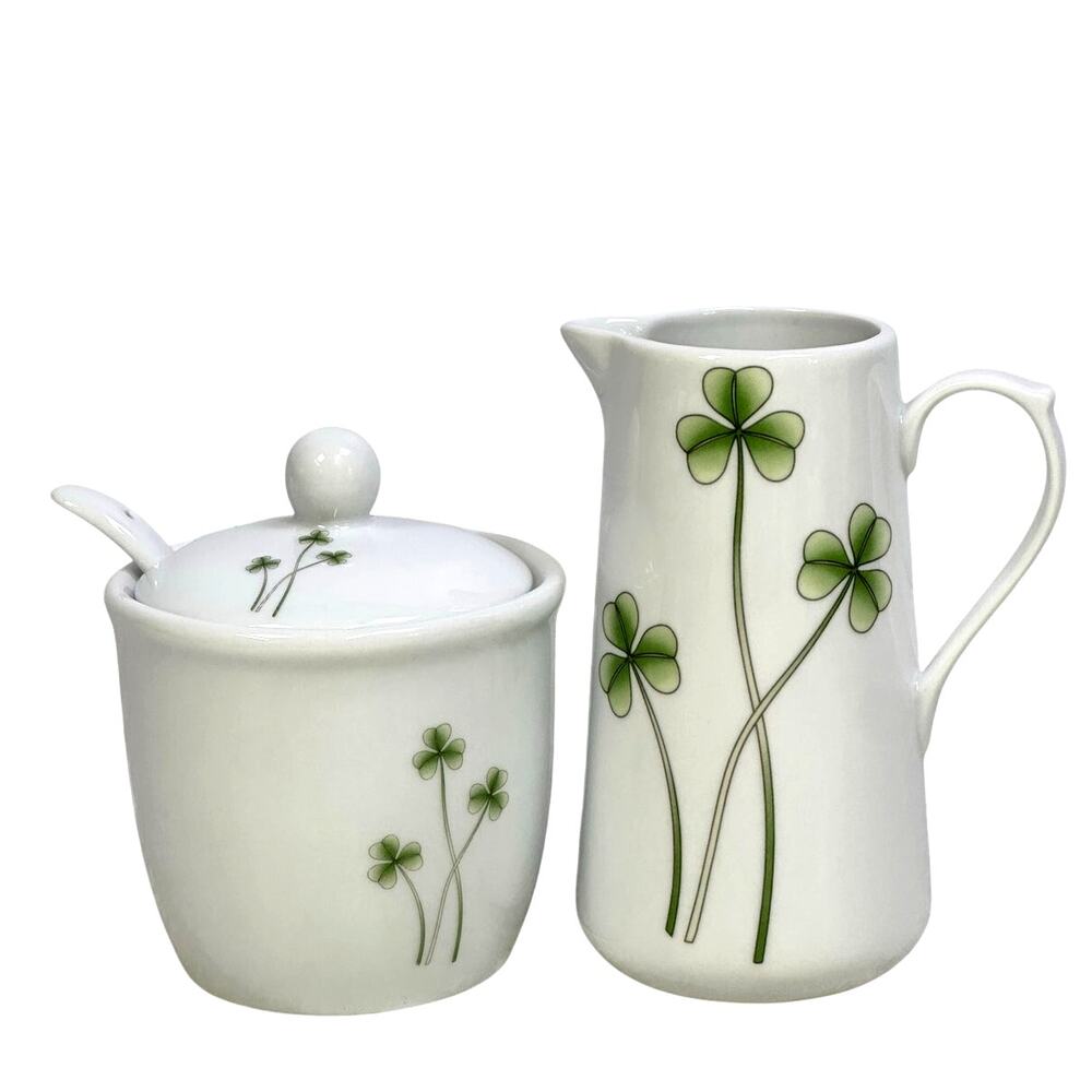 Marcus Notley Ireland Retired 2007 Shamrocks Porcelain Creamer/Sugar Bowl/Spoon